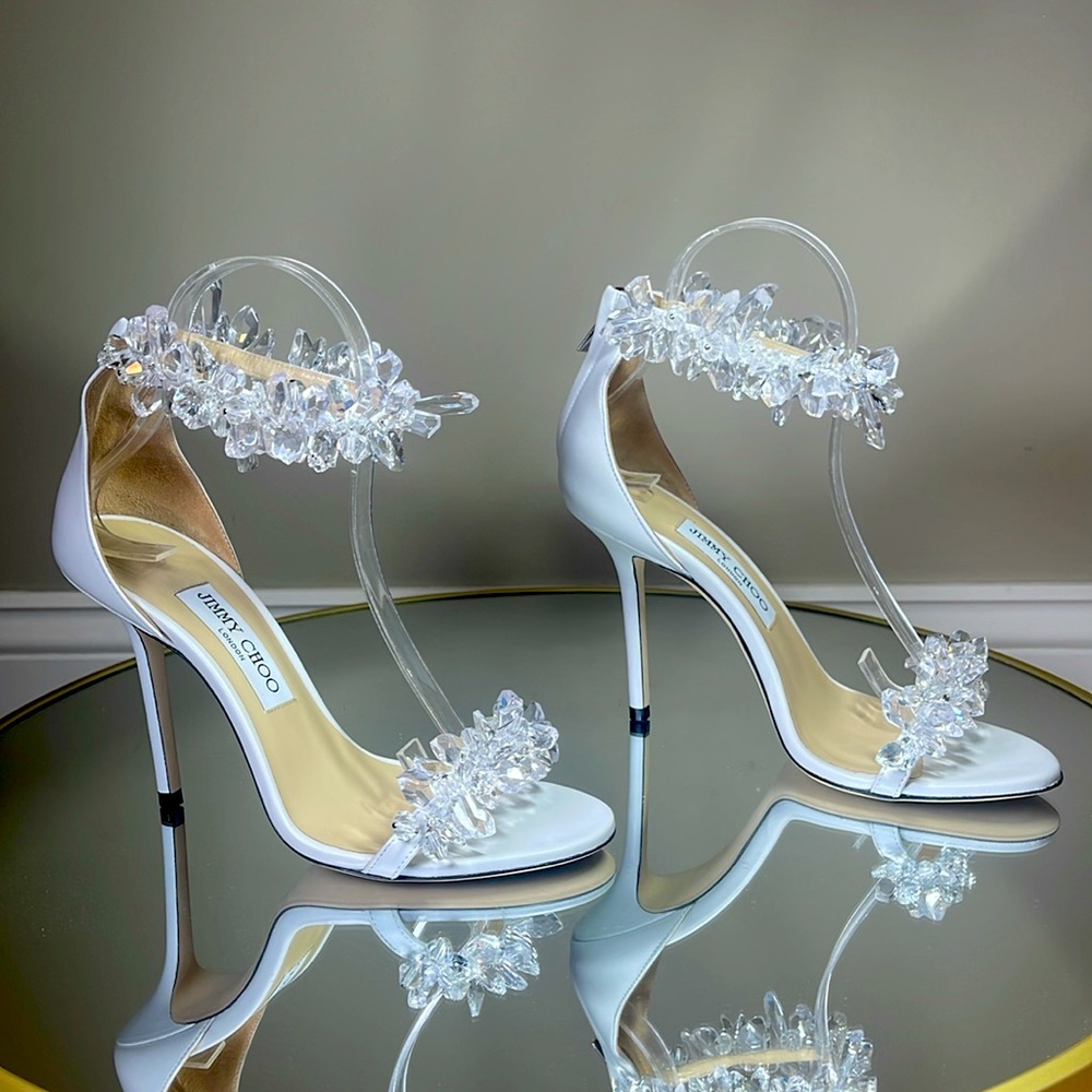 Jimmy Choo Maisel 100 Crystal Embellished heeled sandals sz 38 - Picture 7 of 17